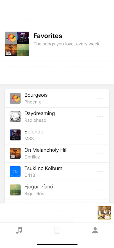 A music app interface